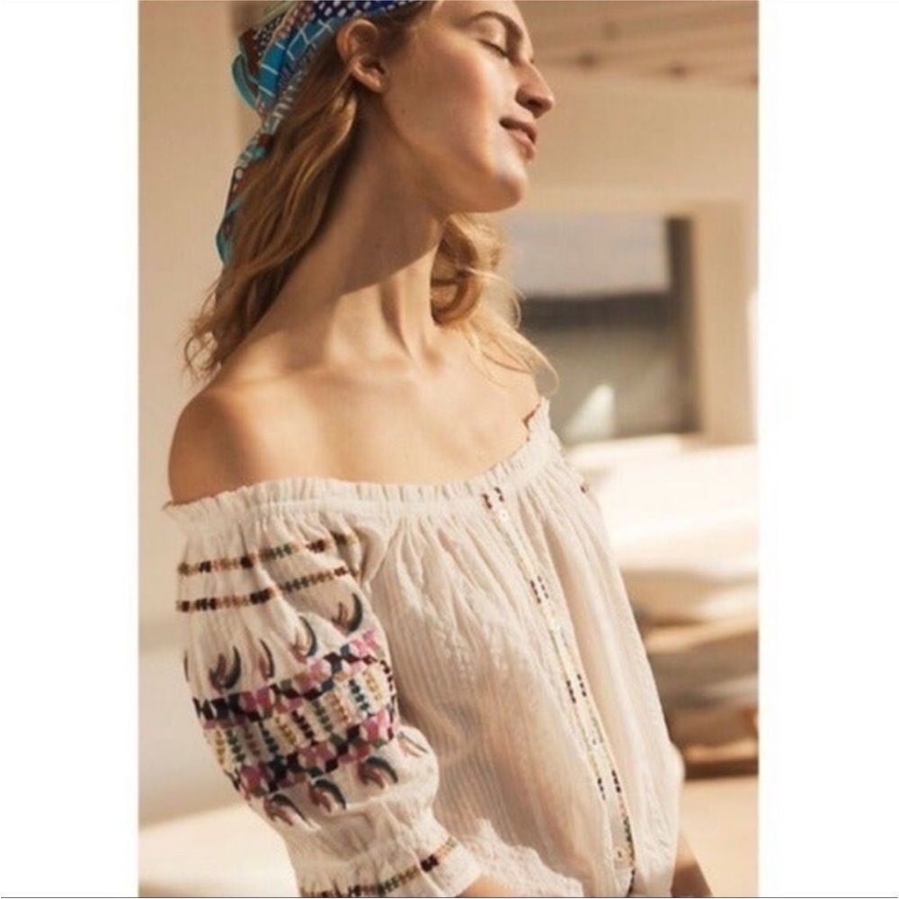 Anthropologie Akemi + Kin Pajaro Embroidered Top 12 Milkmaid Prairie Cottage